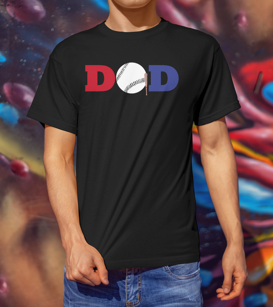 Baseball Dad Red White Blue Baseball Bat T-Shirt