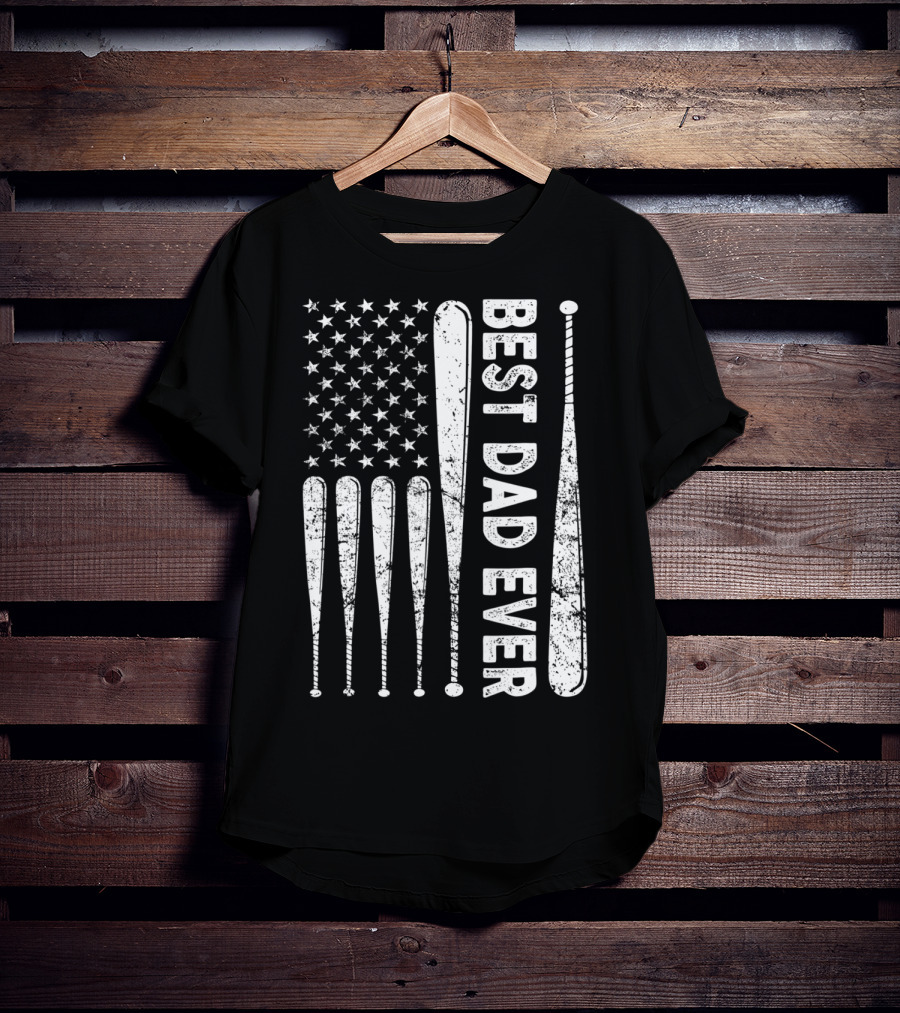 Best Dad Ever American Flag Baseball SoftballUSA T-Shirt