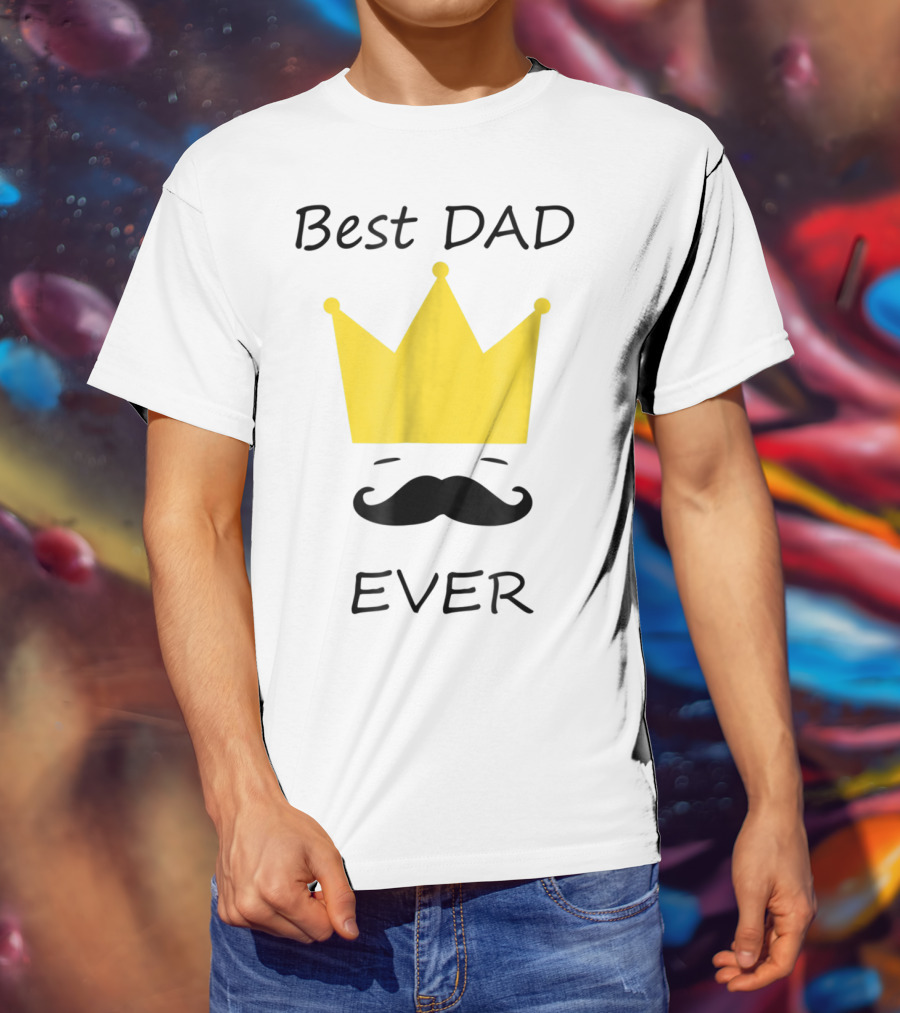 Best Dad Ever Yellow Crown Mustache T-Shirt