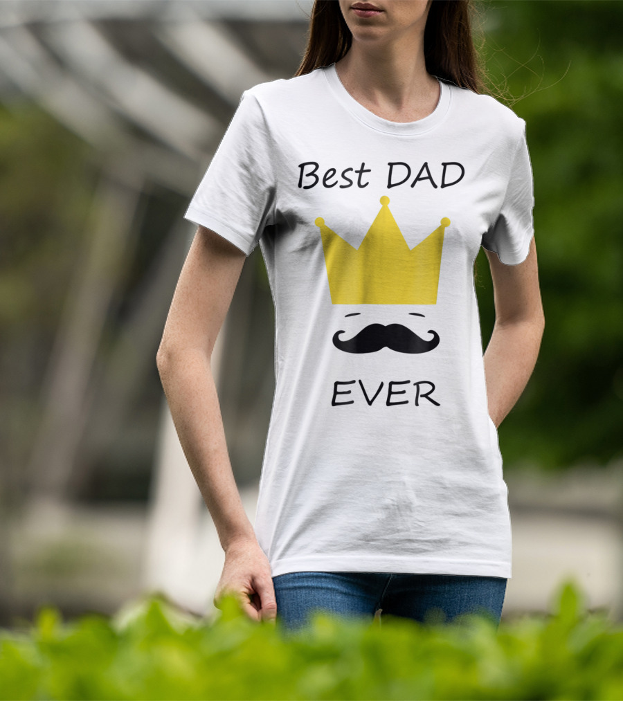 Best Dad Ever Yellow Crown Mustache T-Shirt