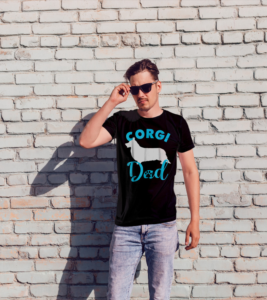 Corgi Dad With Silhouette And Paw Print Accents T-Shirt