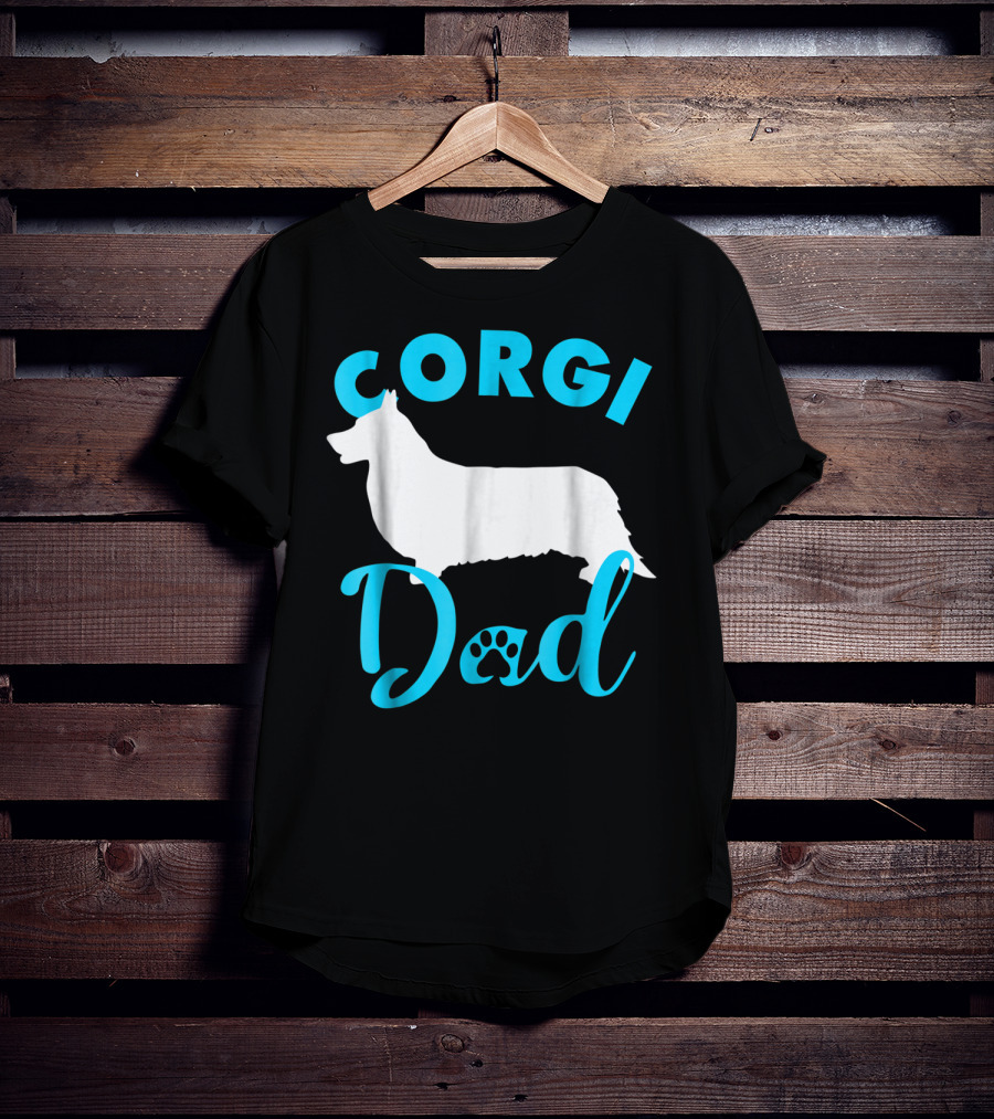 Corgi Dad With Silhouette And Paw Print Accents T-Shirt