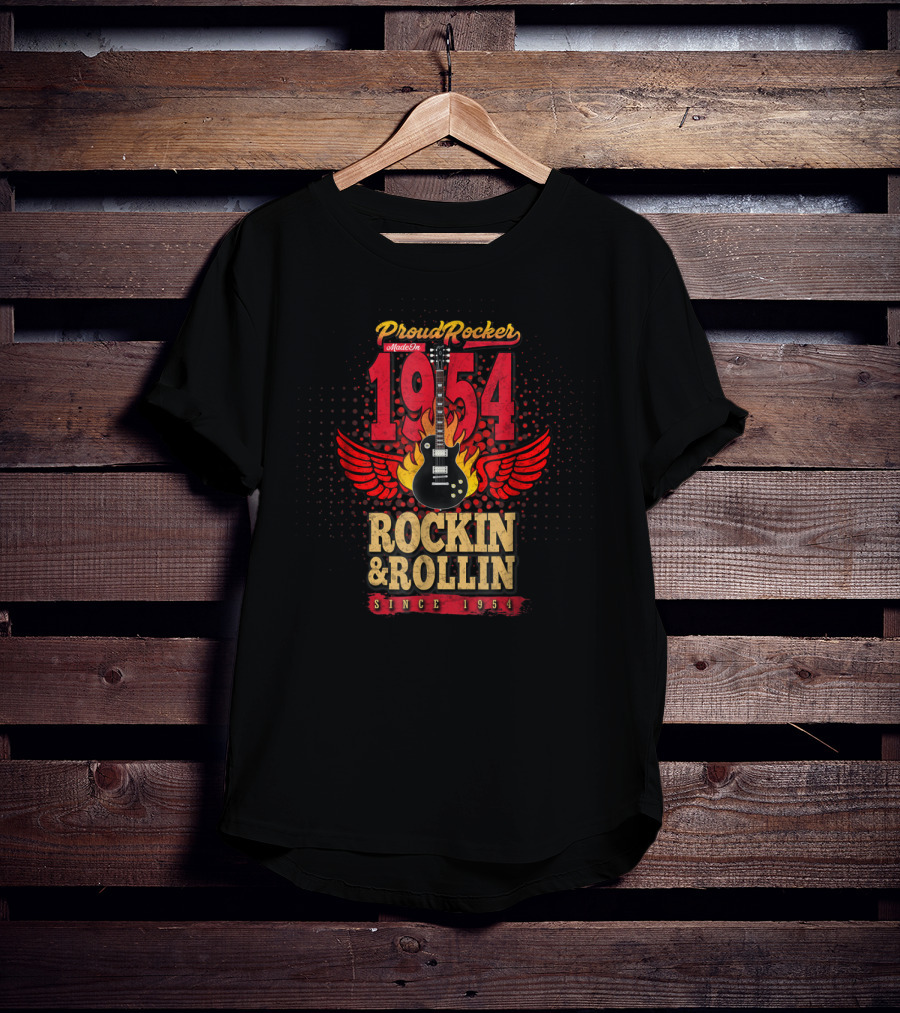 Proud Rocker Made In 1954 Rockin And Rollin Flaming Wing Guitar Since 1954 T-Shirt