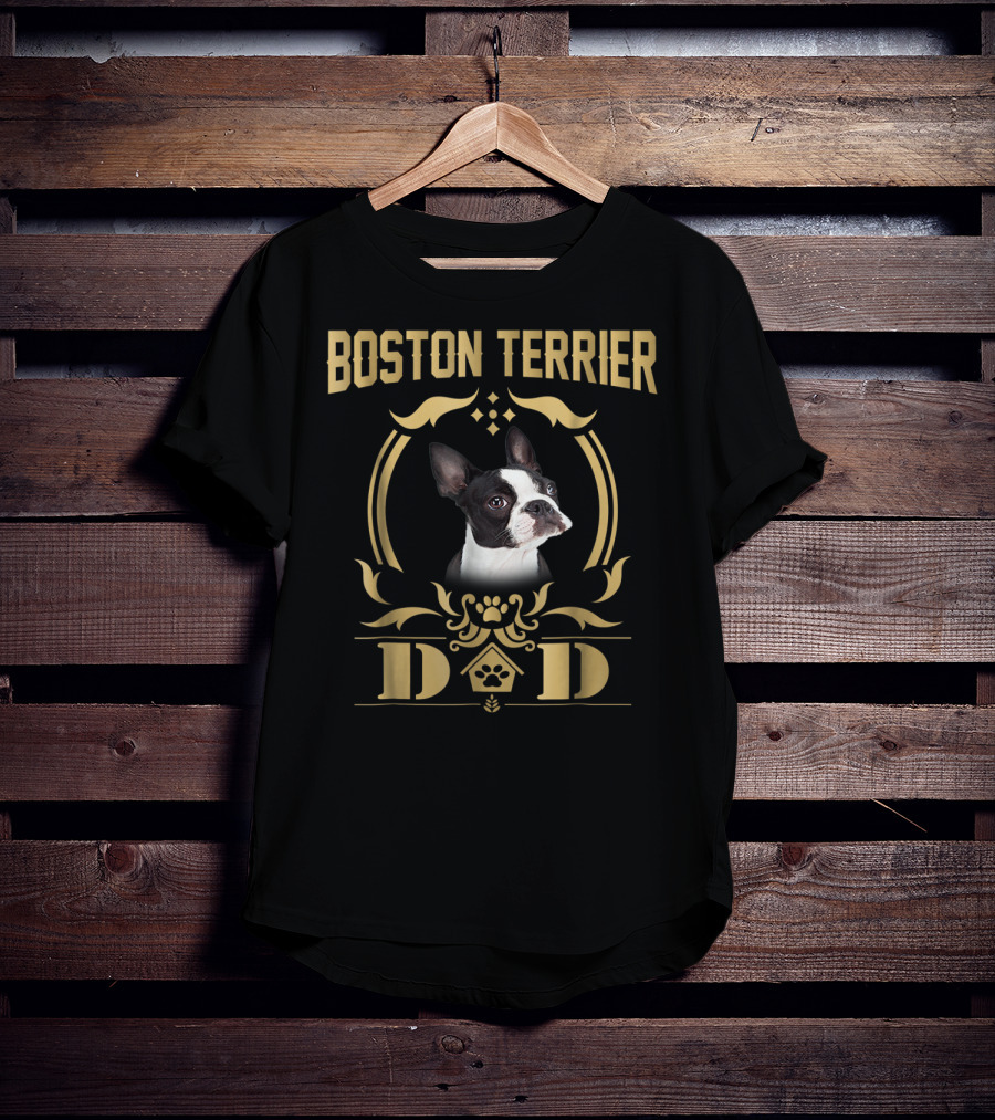 Boston Terrier Dad Pet Lover Gold T-Shirt