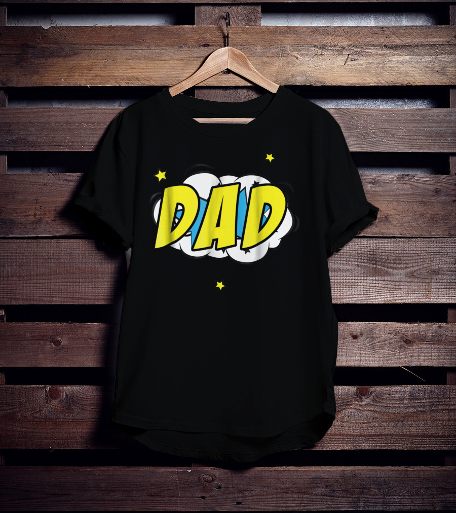 Dad Comic Book Style Action Burst With Stars T-Shirt