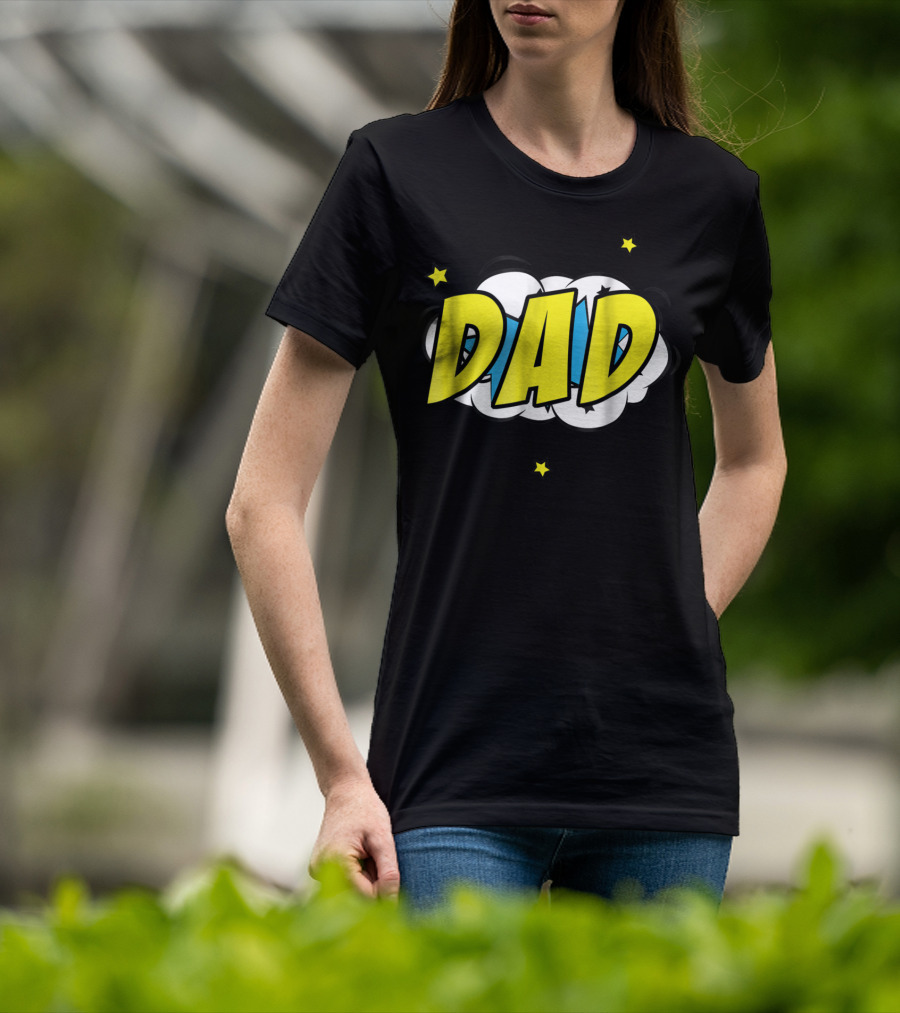 Dad Comic Book Style Action Burst With Stars T-Shirt