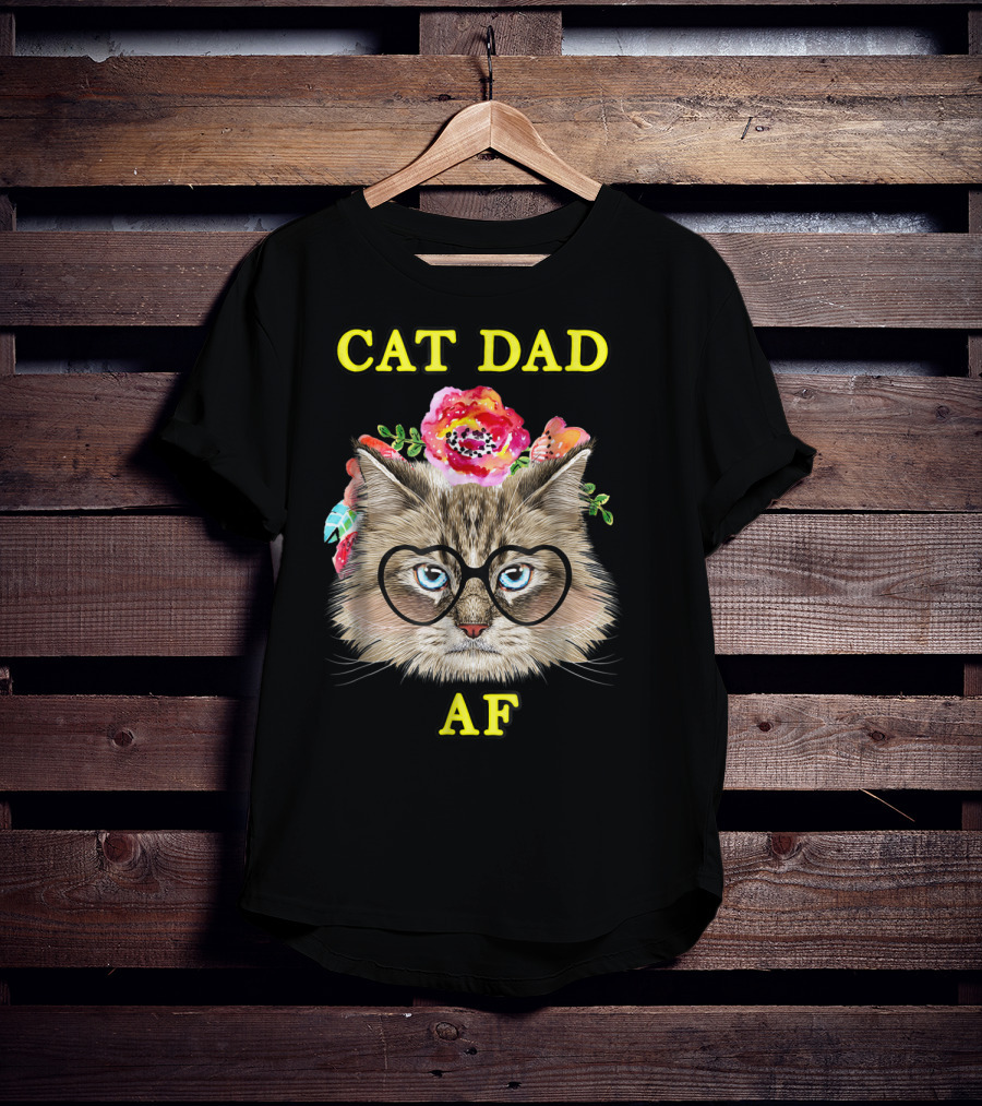 Funny Cat Dad AF With Floral Bouquet And Glasses T-Shirt