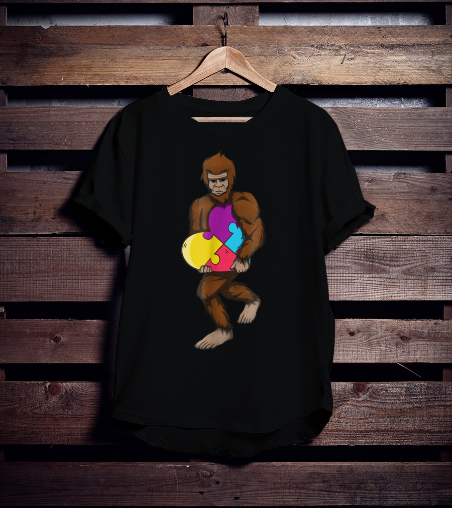Bigfoot Autism Awareness Puzzle Heart T-Shirt