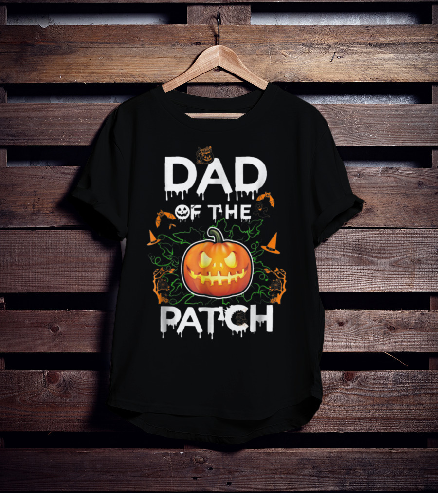 Dad Of The Patch Halloween Pumpkin Bats Jack-o'-Lantern T-Shirt