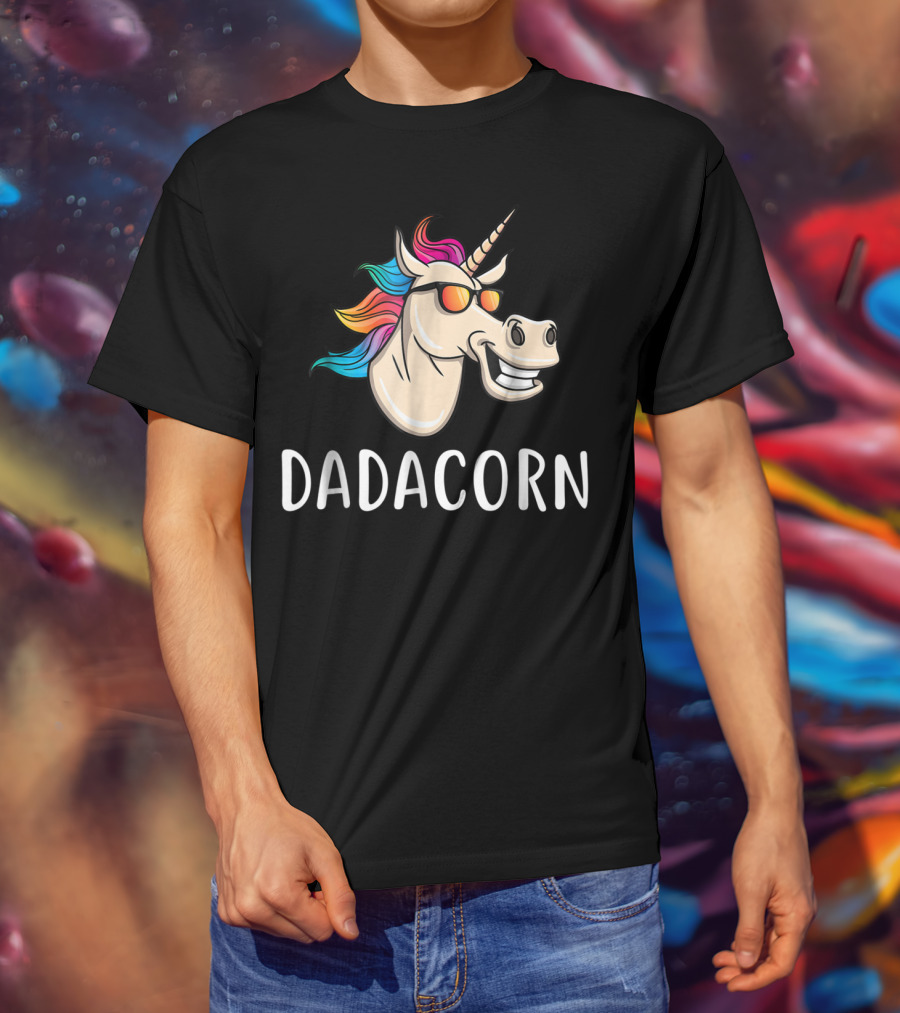 Dadacorn Unicorn Dad Funny Cool With Sunglasses And Colorful Mane T-Shirt
