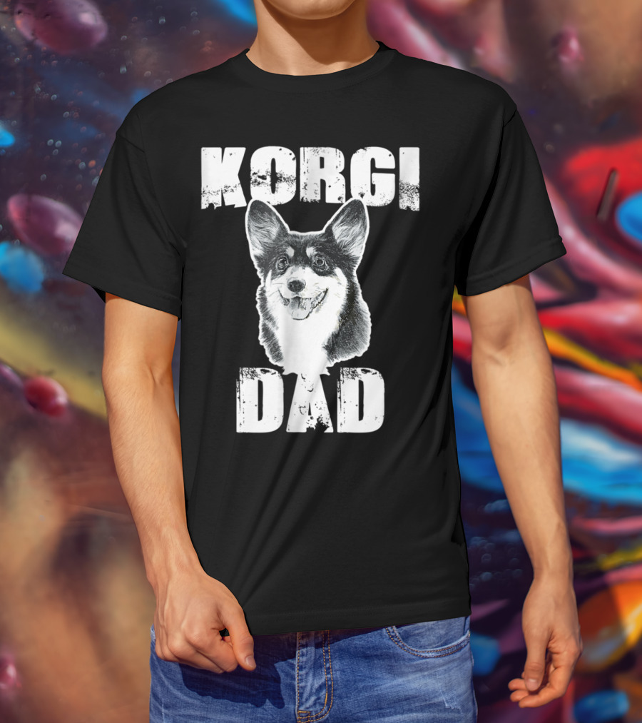 Korgi Dad Black White Fur Father Of Pup 15 T-Shirt