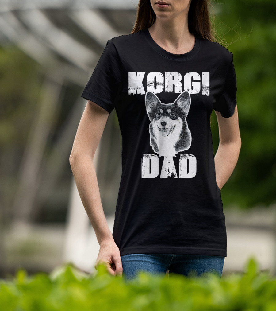Korgi Dad Black White Fur Father Of Pup 15 T-Shirt