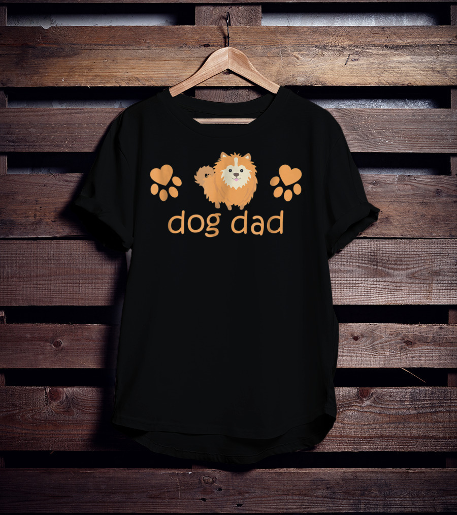 Dog Dad Pomeranian Cute Funny Pom Lovers Paw Prints T-Shirt