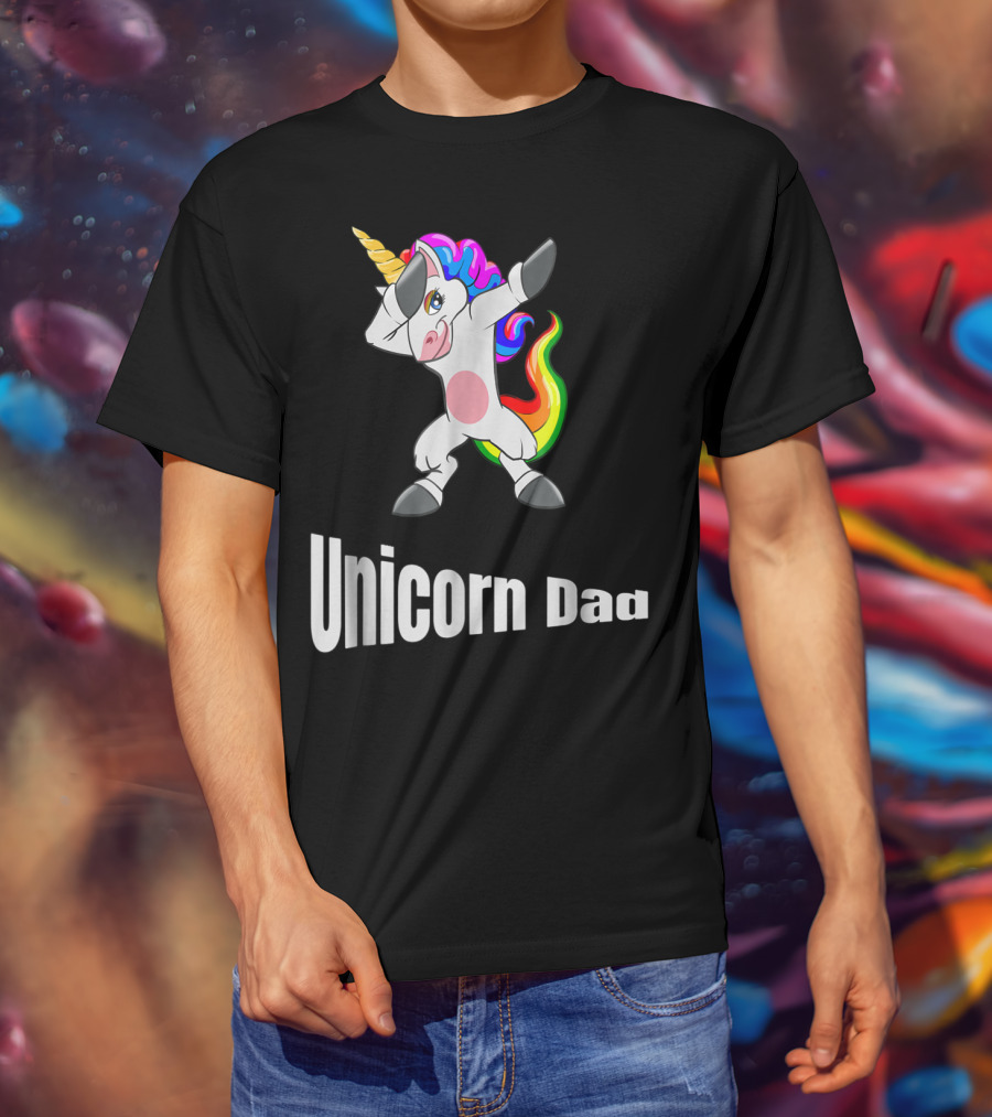 Dabbing Unicorn Dad Rainbow Birthday T-Shirt