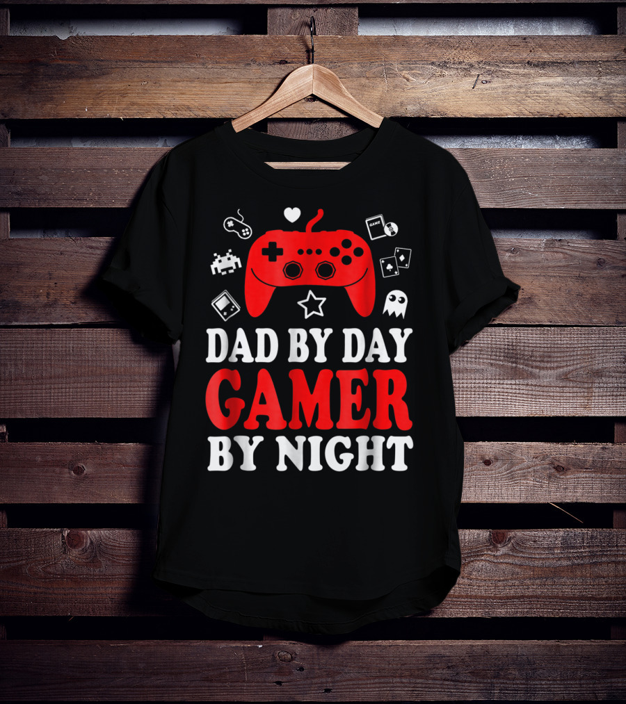 Dad By Day Gamer By Night Retro Controller And Icons T-Shirt
