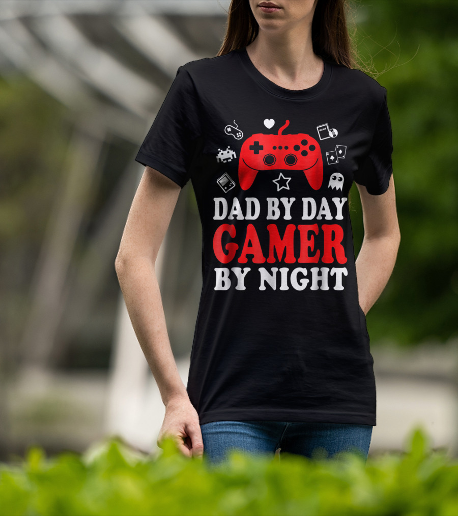 Dad By Day Gamer By Night Retro Controller And Icons T-Shirt