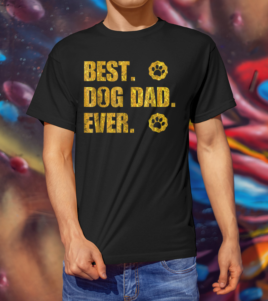 Best Dog Dad Ever Gold Paw Prints T-Shirt