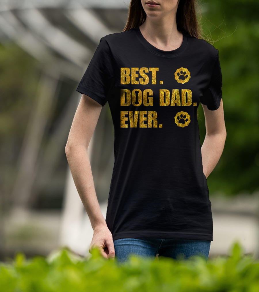 Best Dog Dad Ever Gold Paw Prints T-Shirt