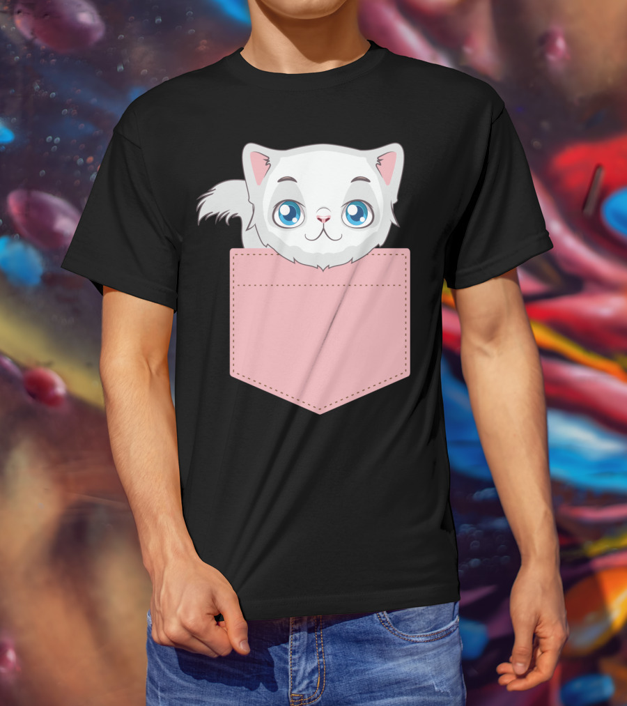 Cat In Pocket For Cat Mom Cat Dad And Cat Lovers Cute Kitty T-Shirt
