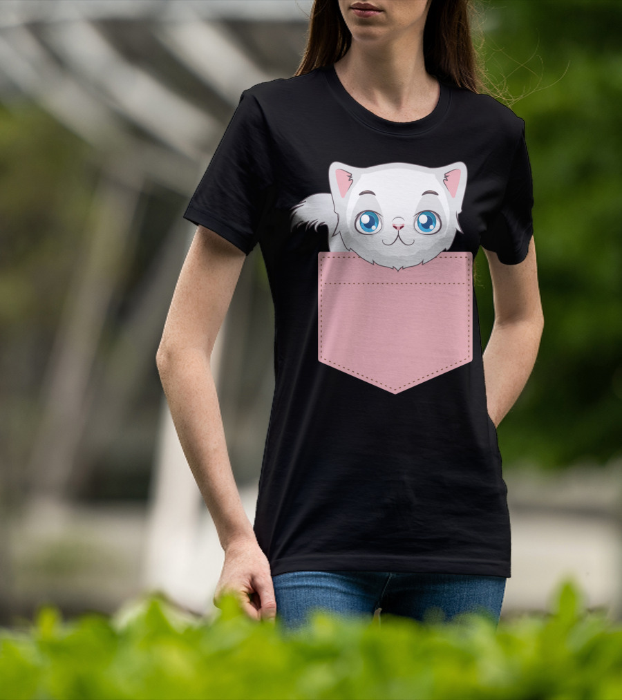 Cat In Pocket For Cat Mom Cat Dad And Cat Lovers Cute Kitty T-Shirt