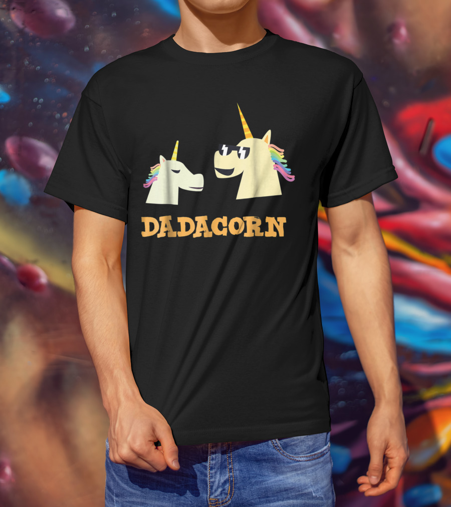 Dadacorn Cool Dad Unicorn With Sunglasses And Rainbow Mane T-Shirt