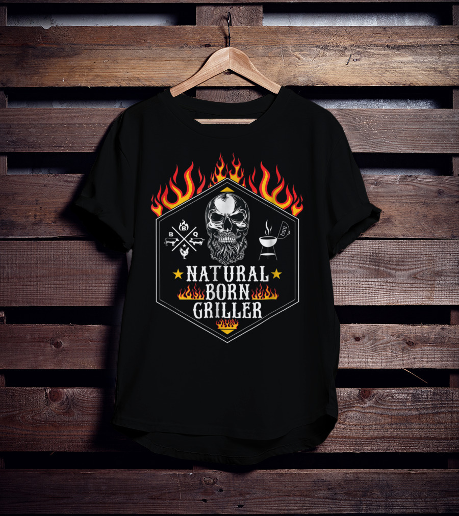 Natural Born Griller Skull BBQ Grilling Grandpa Husband78 T-Shirt