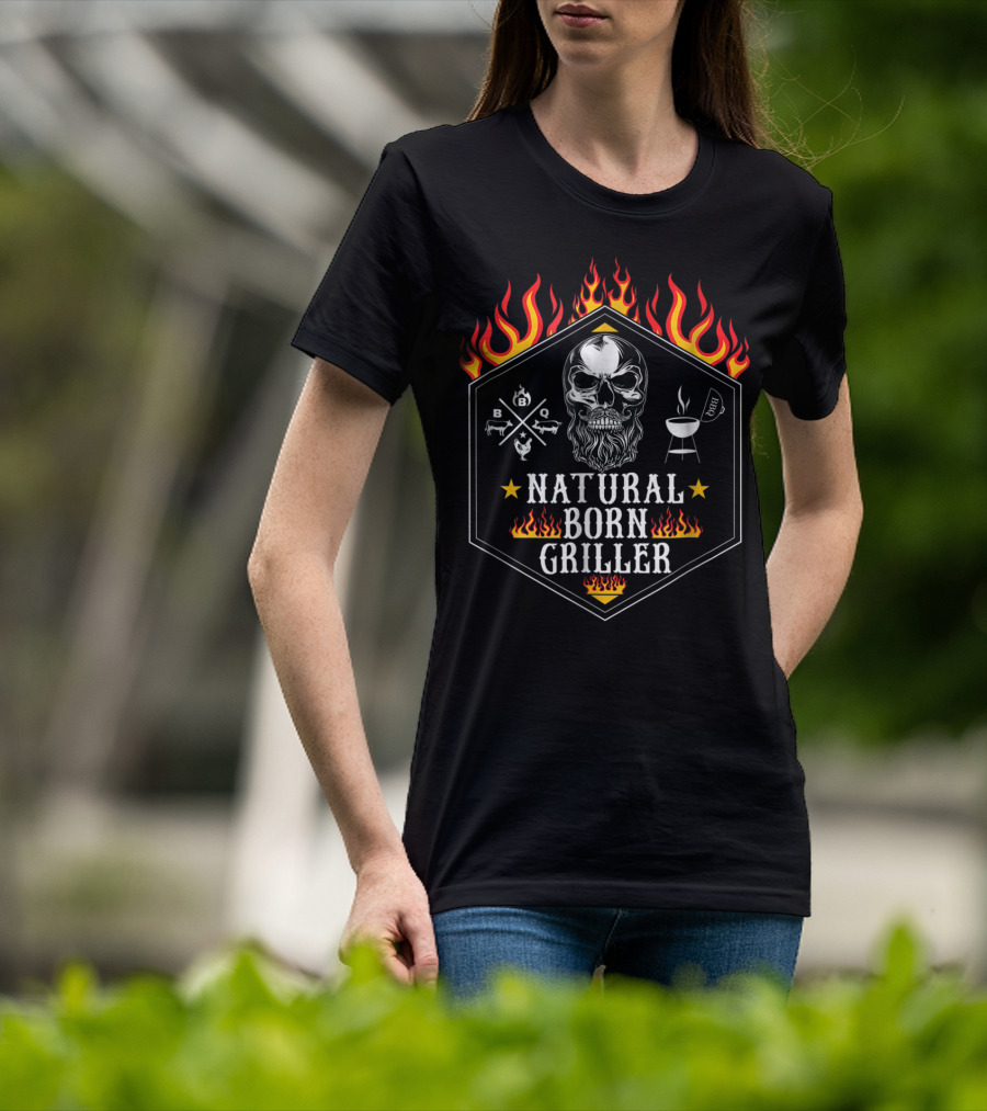 Natural Born Griller Skull BBQ Grilling Grandpa Husband78 T-Shirt
