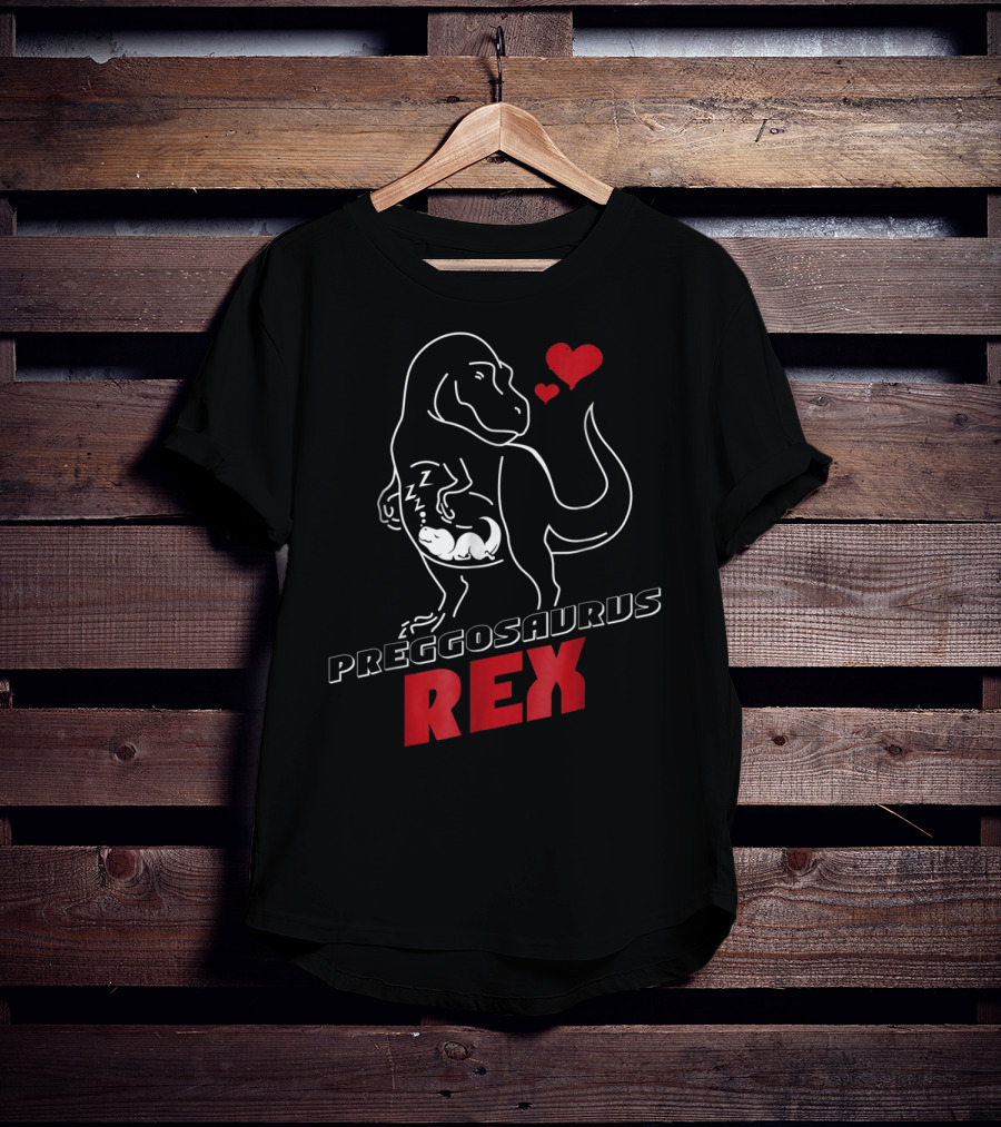 Preggosaurus Rex Funny Pregnancy Dinosaur With Hearts T-Shirt