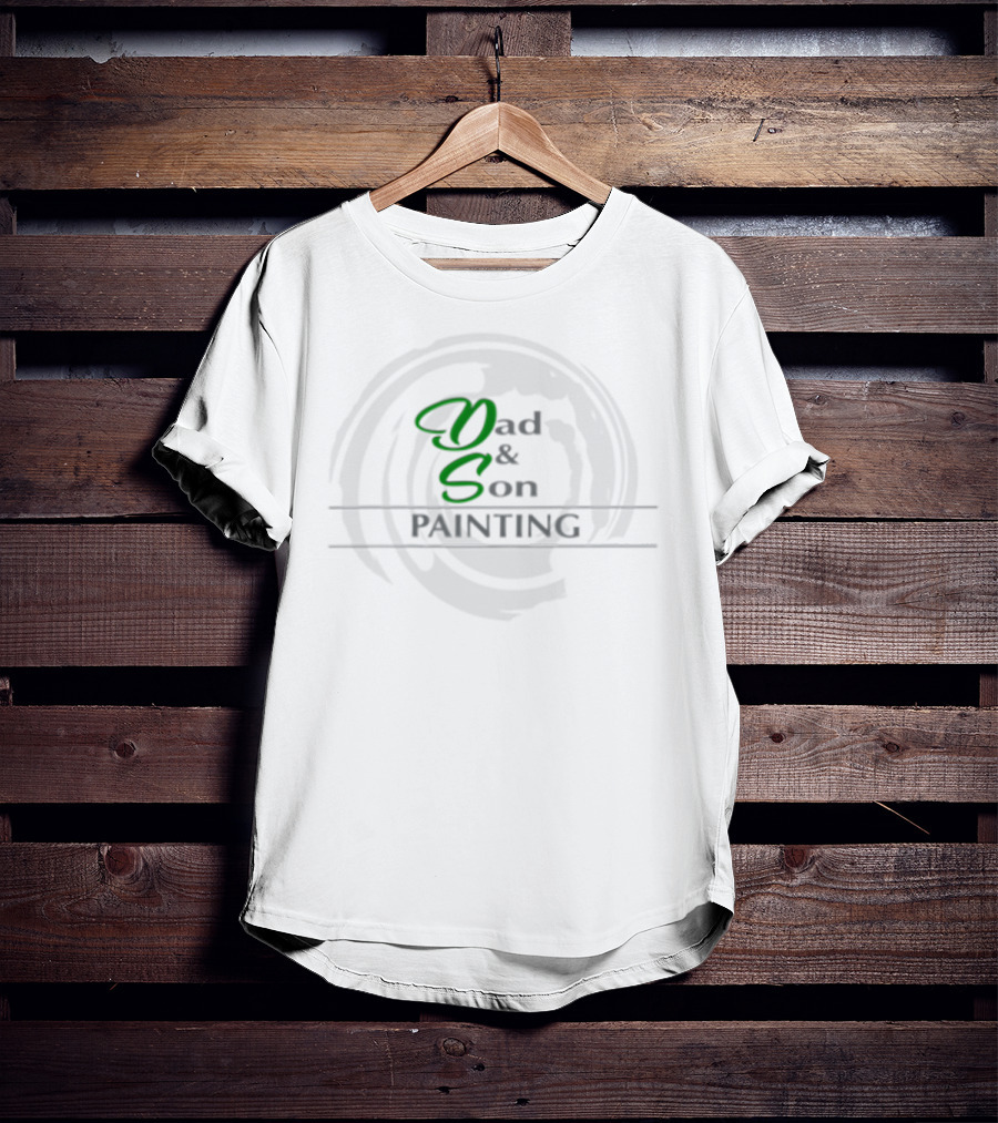 Dad And Son Painting Logo Design With Circular Brushstroke Background T-Shirt