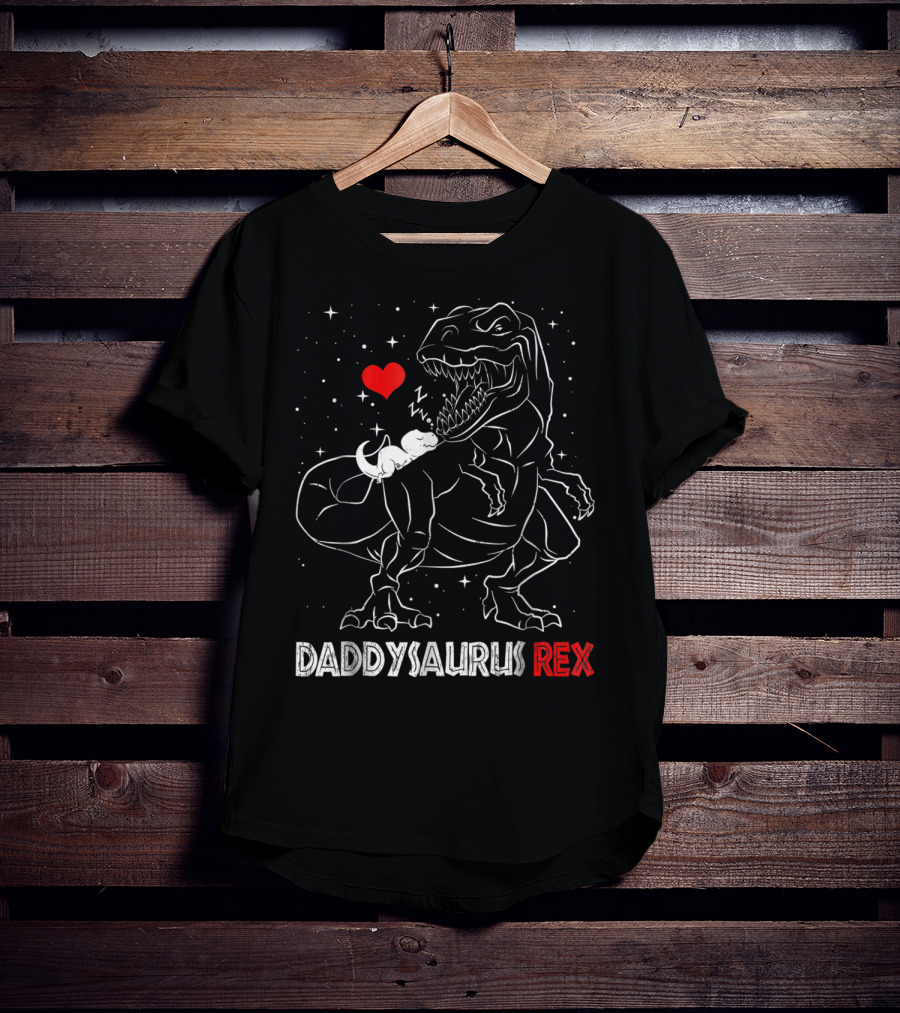 Daddysaurus Rex Funny Dinosaur Heart Dad With Baby Dinosaur T-Shirt