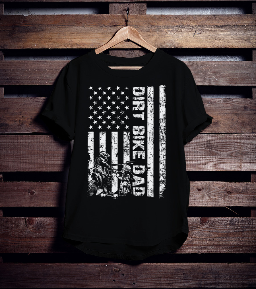 Dirt Bike Dad American Flag Father And Son Motocross T-Shirt