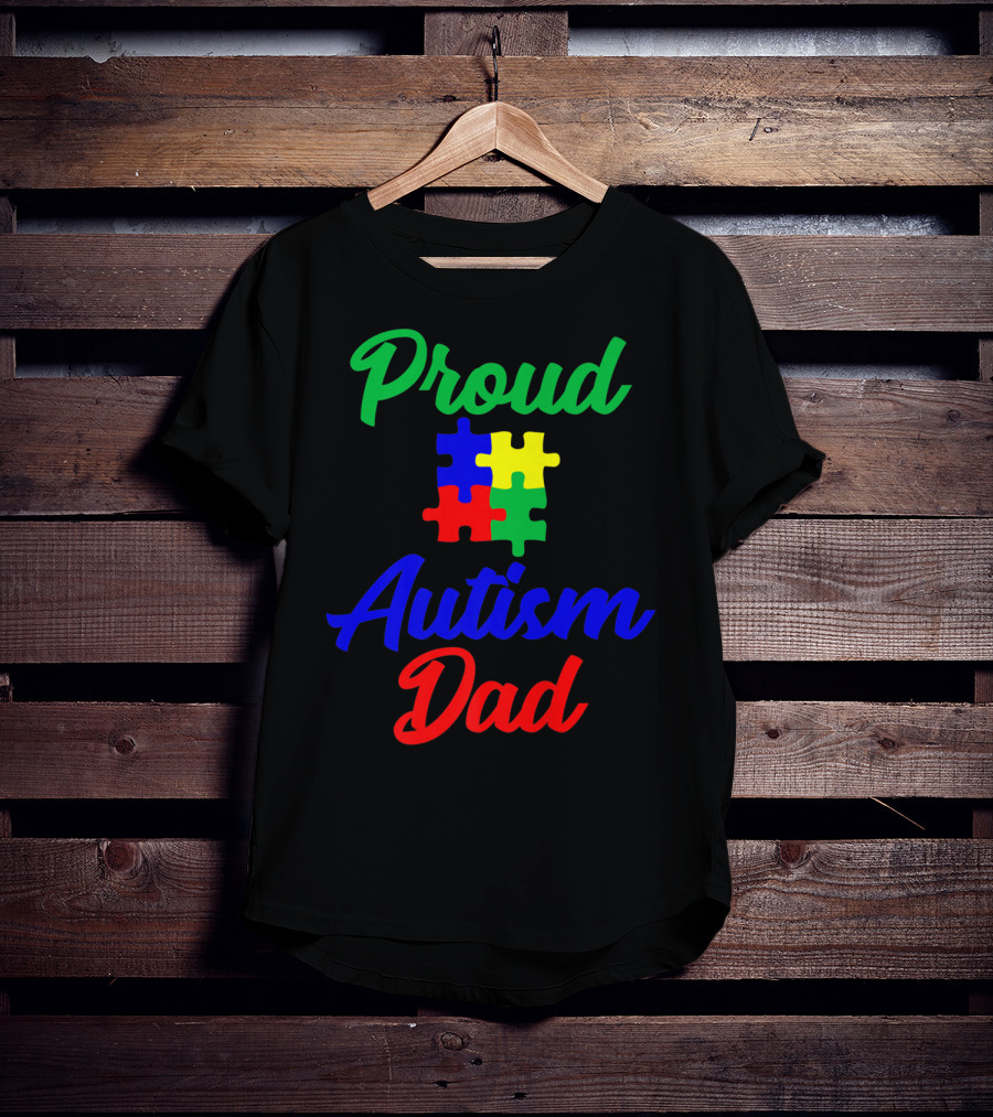 Proud Autism Dad Puzzle Piece Support T-Shirt