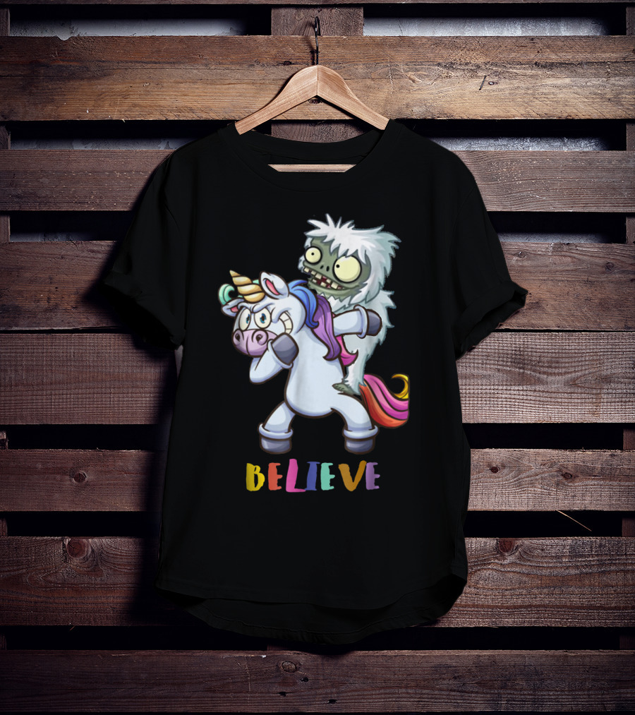Believe Bigfoot Riding Unicorn T-Shirt