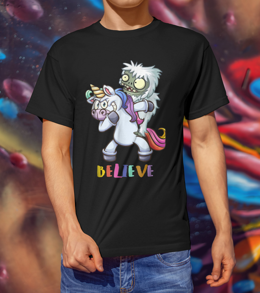 Believe Bigfoot Riding Unicorn T-Shirt
