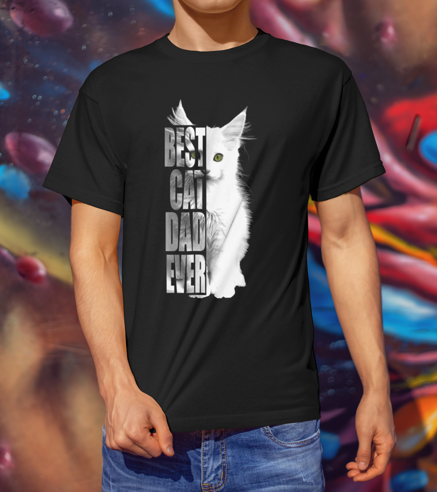 Best Cat Dad Ever White Cat T-Shirt