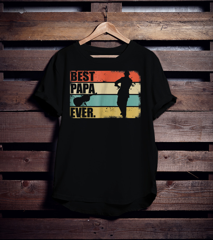 Best PAPA Ever New 39 Violinist Silhouette Vintage Stripes T-Shirt