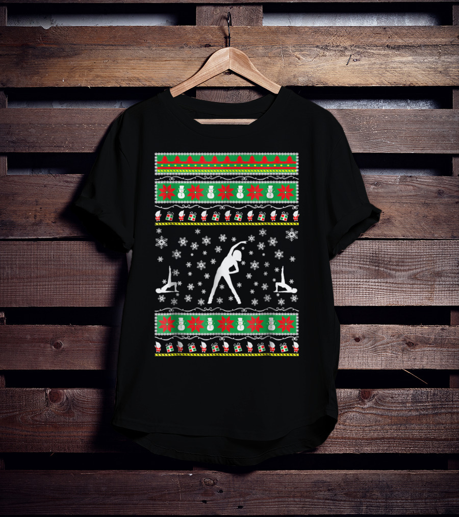 Aerobics Ugly Christmas Sweater Style Snowmen Santa Presents T-Shirt