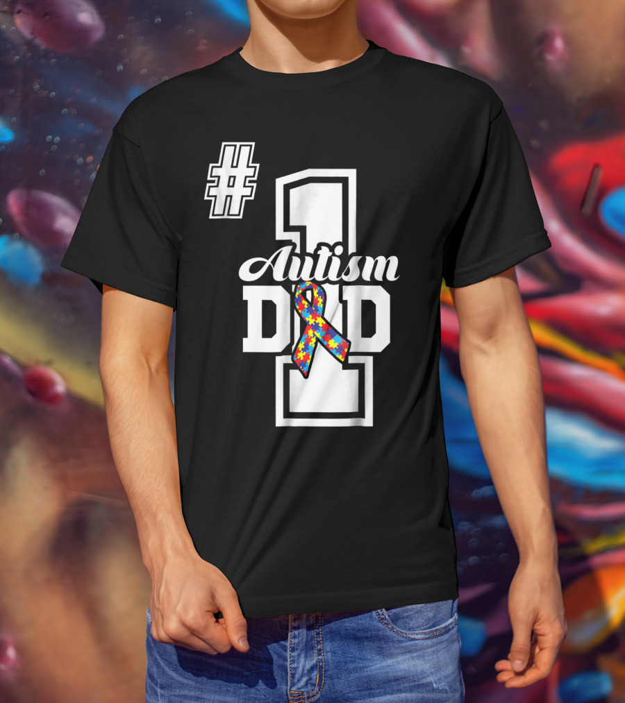 1 Autism Dad Autism Awareness Puzzle T-Shirt