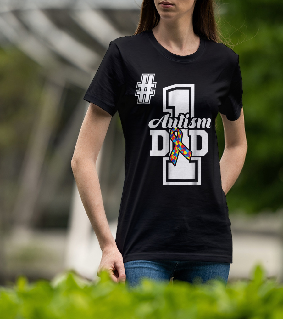1 Autism Dad Autism Awareness Puzzle T-Shirt