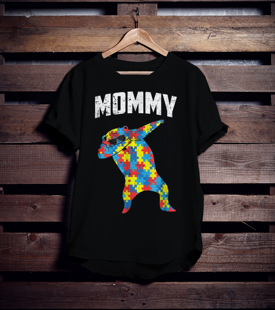 Autism Puzzle Bear Dabbing Mommy Glasses T-Shirt