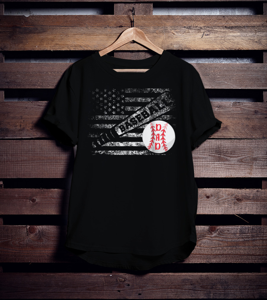 Baseball Dad American Flag With Bat And Ball T-Shirt