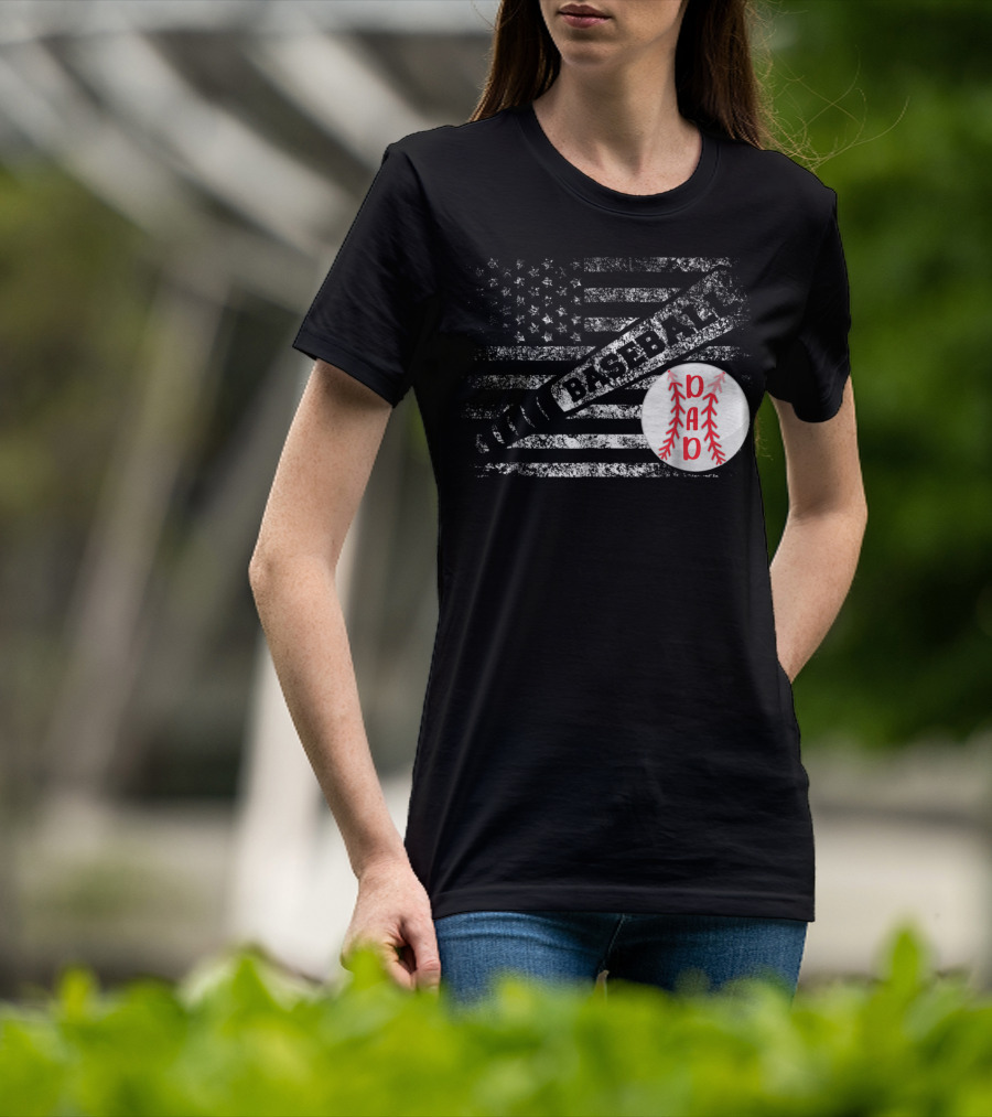 Baseball Dad American Flag With Bat And Ball T-Shirt