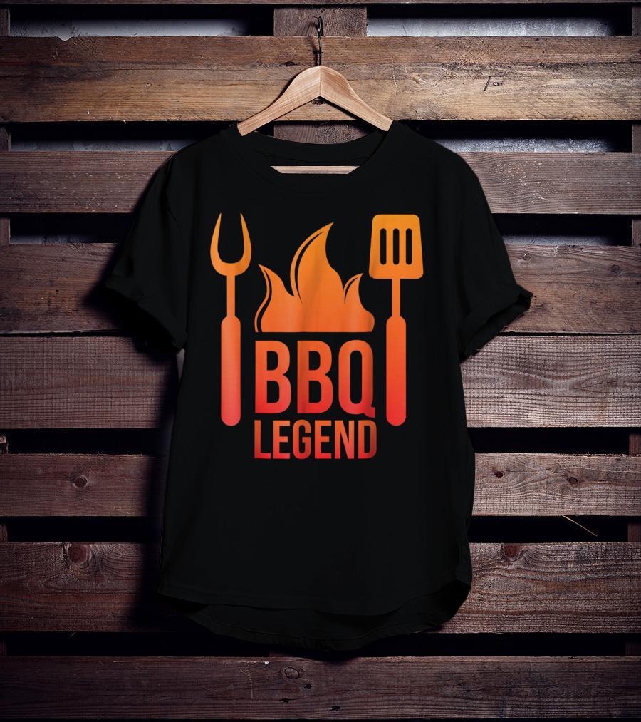 BBQ Legend Vintage Hot Barbecue Grill Grilling Dad Flame Fork Spatula T-Shirt