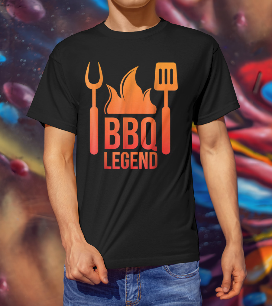BBQ Legend Vintage Hot Barbecue Grill Grilling Dad Flame Fork Spatula T-Shirt