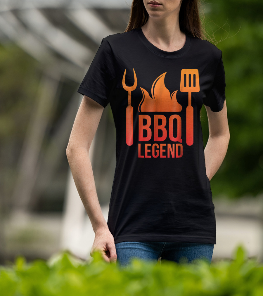 BBQ Legend Vintage Hot Barbecue Grill Grilling Dad Flame Fork Spatula T-Shirt