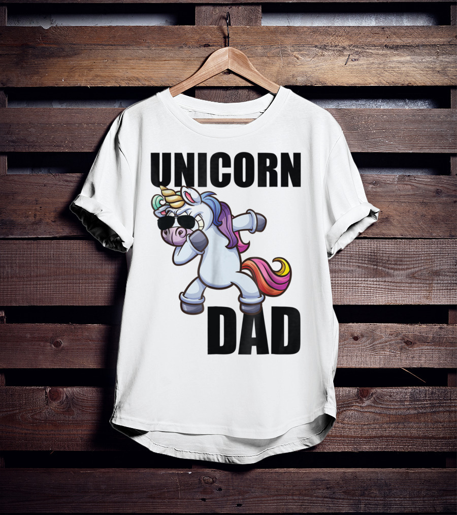 Unicorn Dad Dabbing With Sunglasses And Rainbow Mane T-Shirt