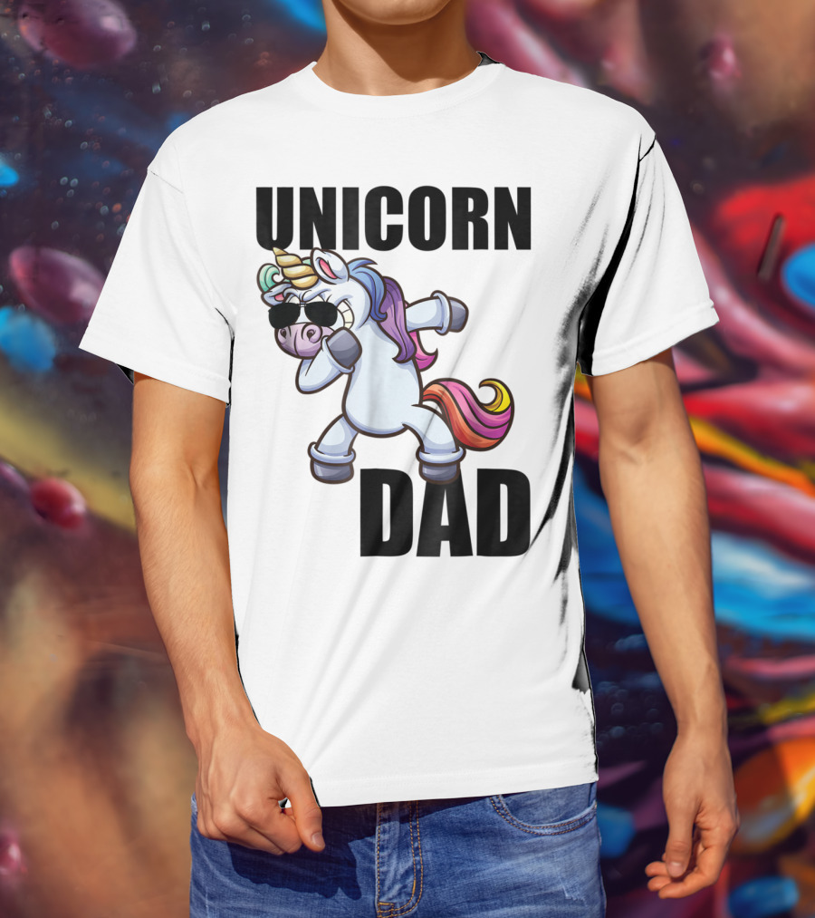 Unicorn Dad Dabbing With Sunglasses And Rainbow Mane T-Shirt