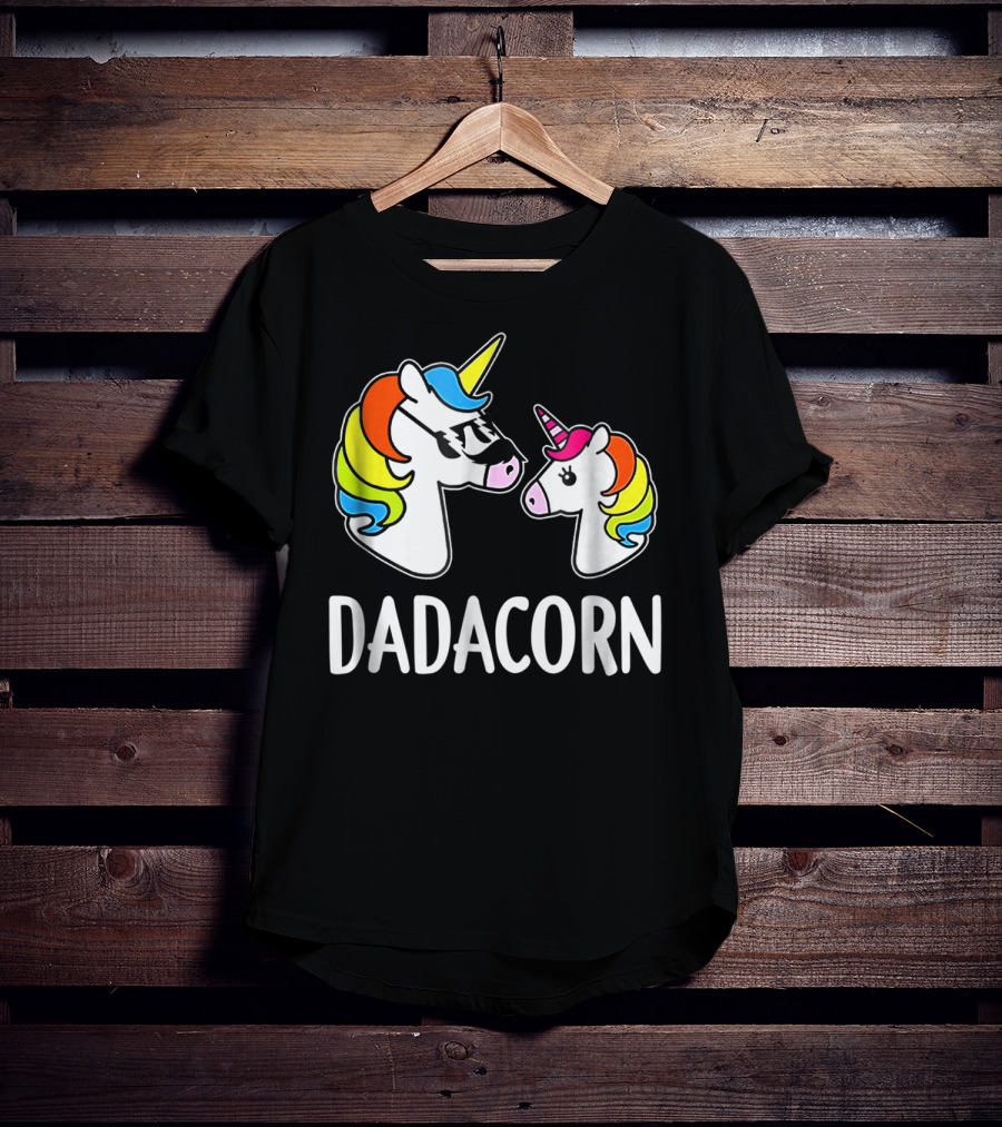 Dad Dadacorn With Baby Unicorn Rainbow Mane T-Shirt