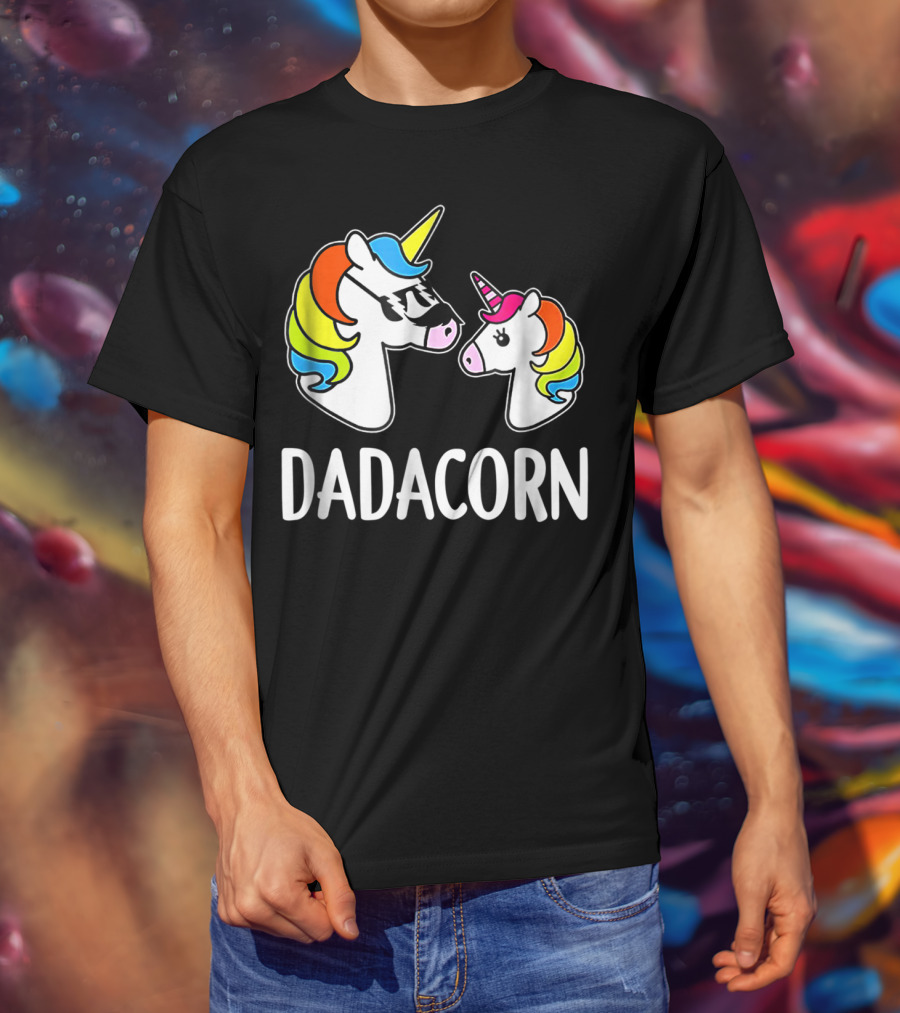 Dad Dadacorn With Baby Unicorn Rainbow Mane T-Shirt