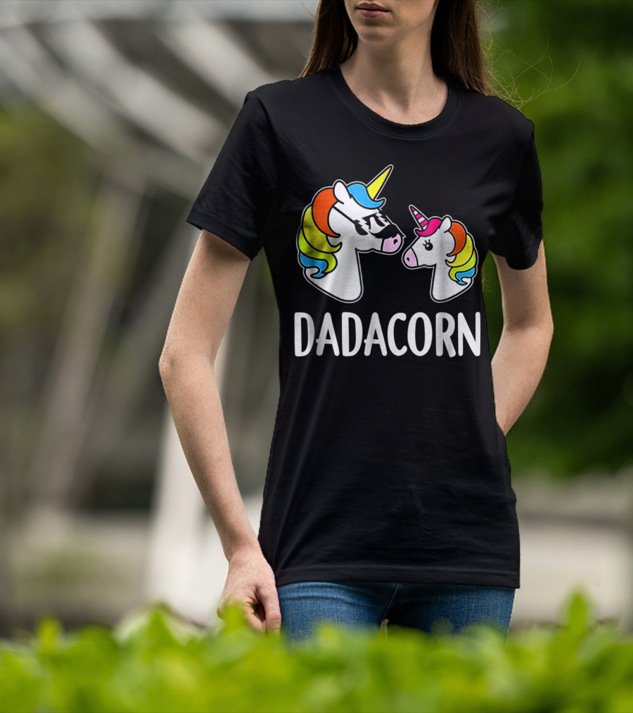 Dad Dadacorn With Baby Unicorn Rainbow Mane T-Shirt